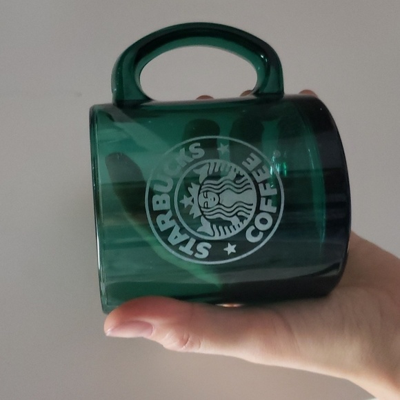 Vintage Starbucks Coffee Mug 1990s USA Made Clear Green Glass Etched Siren Logo - Picture 1 of 6